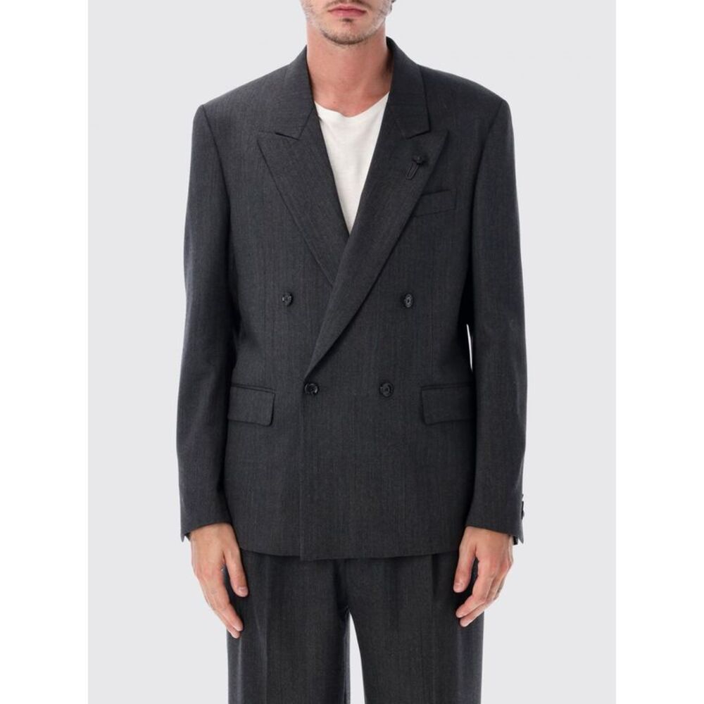 Lardini Men Lardini Double-Breasted Stretch Virgin Wool Blazer With Peak Lapels
